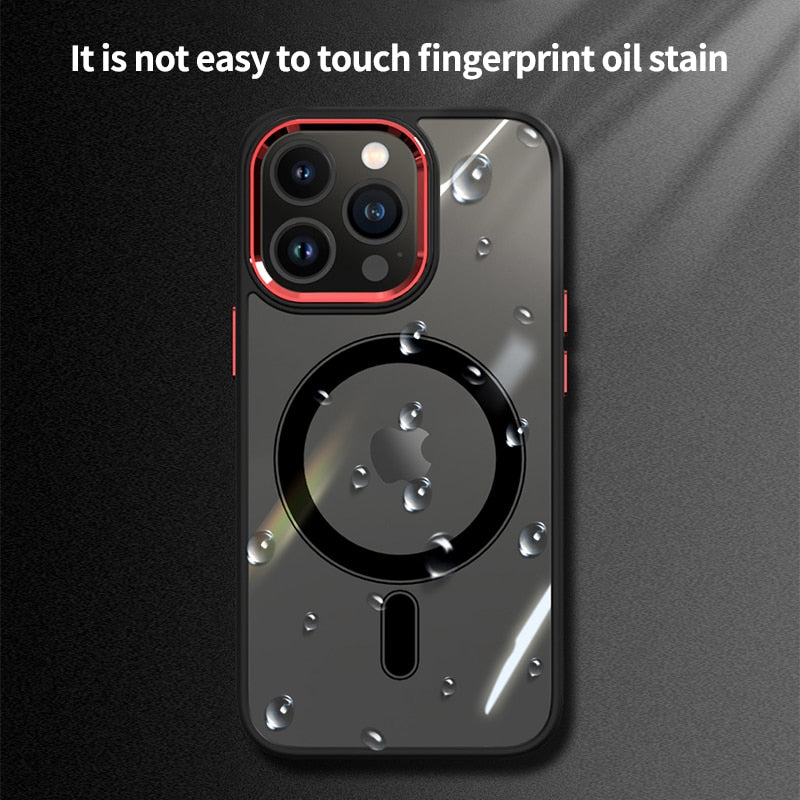 Luxury Clear HD Phone Case For iPhone 14 13 12 11 Pro Max Funda Magnetic Magsafe Wireless Charging Shockproof Hybrid Armor Cover