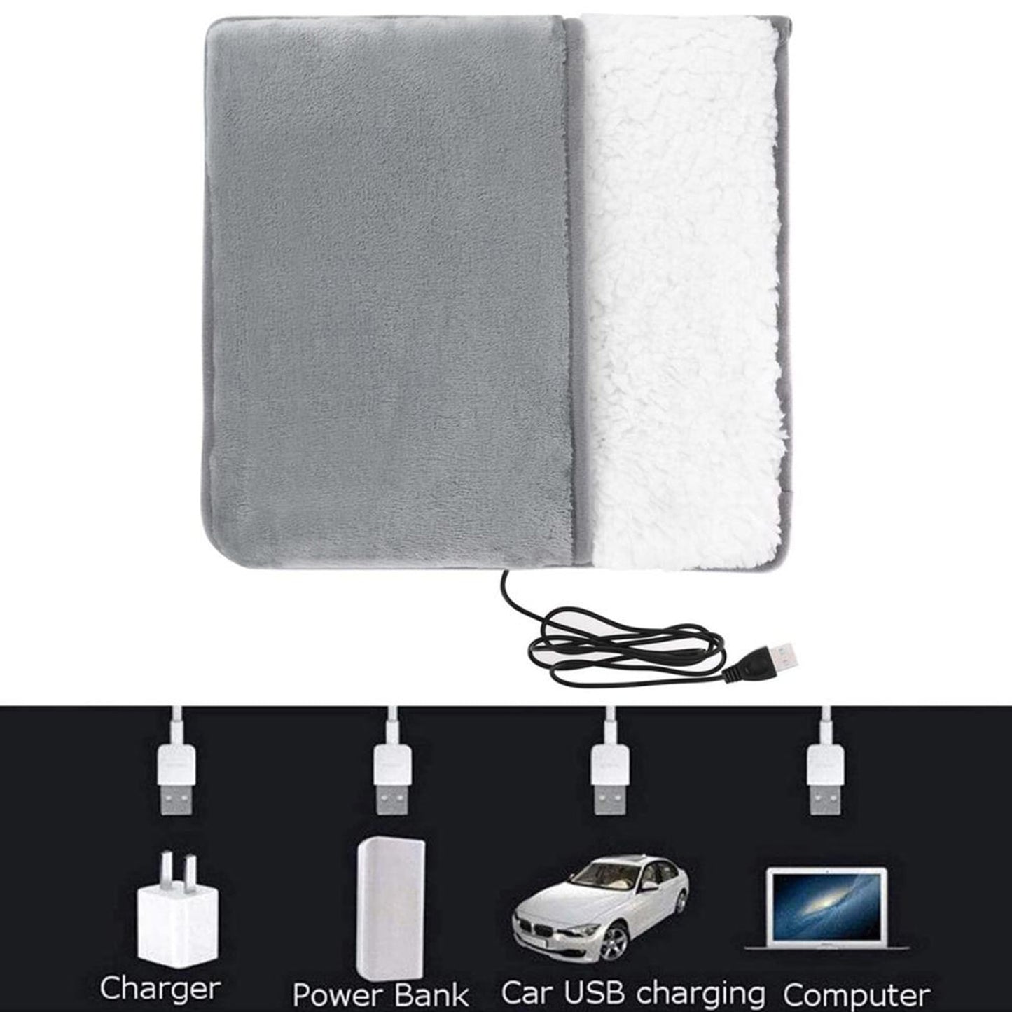 Universal Electric Heating Foot Pad USB Charging Household Washable 30cm Soft Plush Foot Warmer Heater Feet Warming Mat Winter