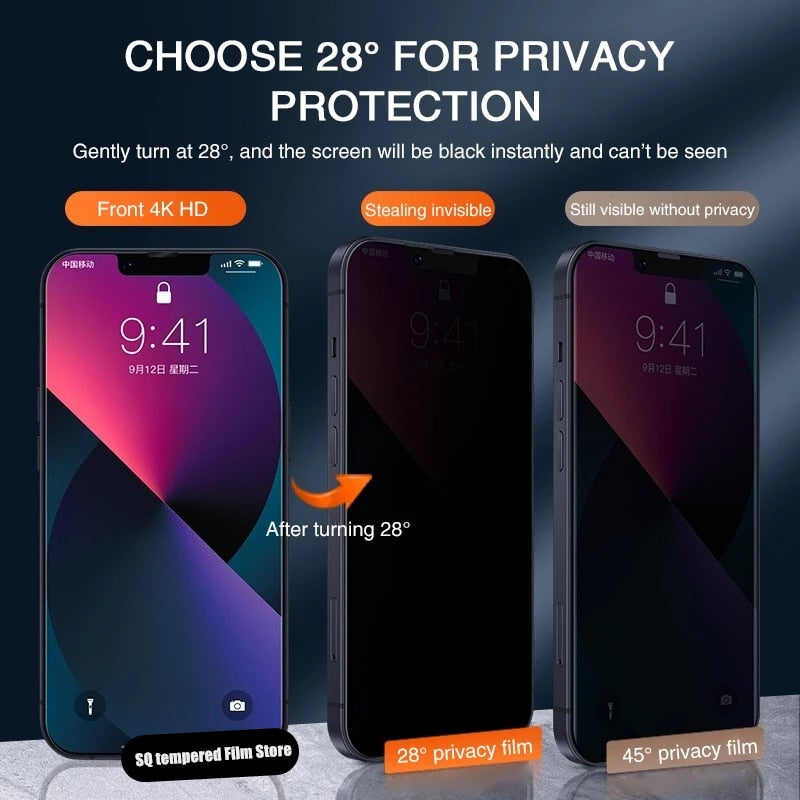 2PCS Privacy Screen Protector for IPhone 14 11 12 13 PRO MAX Mini Anti-Spy Tempered Glass for IPhone XS Max XR X 6 7 8 Plus SE