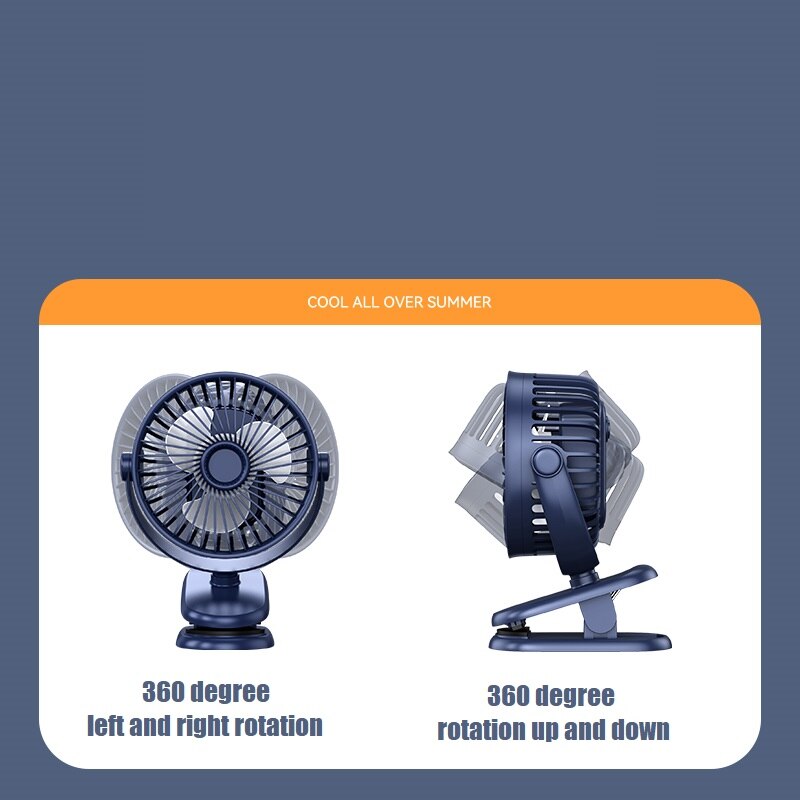 USB Plug-in Use Mini Clipped Fan 360° Rotation 2-speed Wind Desktop Ventilator Silent Air Conditioner for Bedroom Office