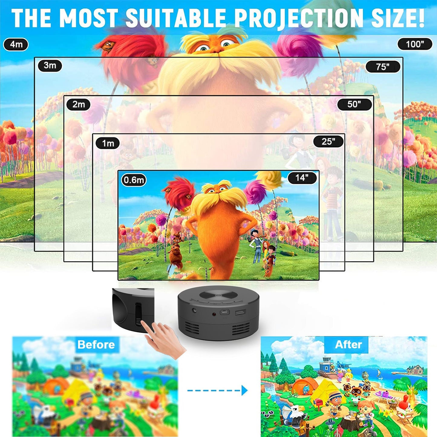 YT200 LED Mobile Video Mini Projector Home Theater Media Projector For Iphone Android
