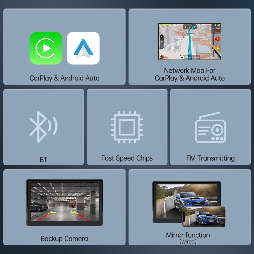 Universal 7-Inch Car Radio Video Player Wireless For Apple and Android Screen