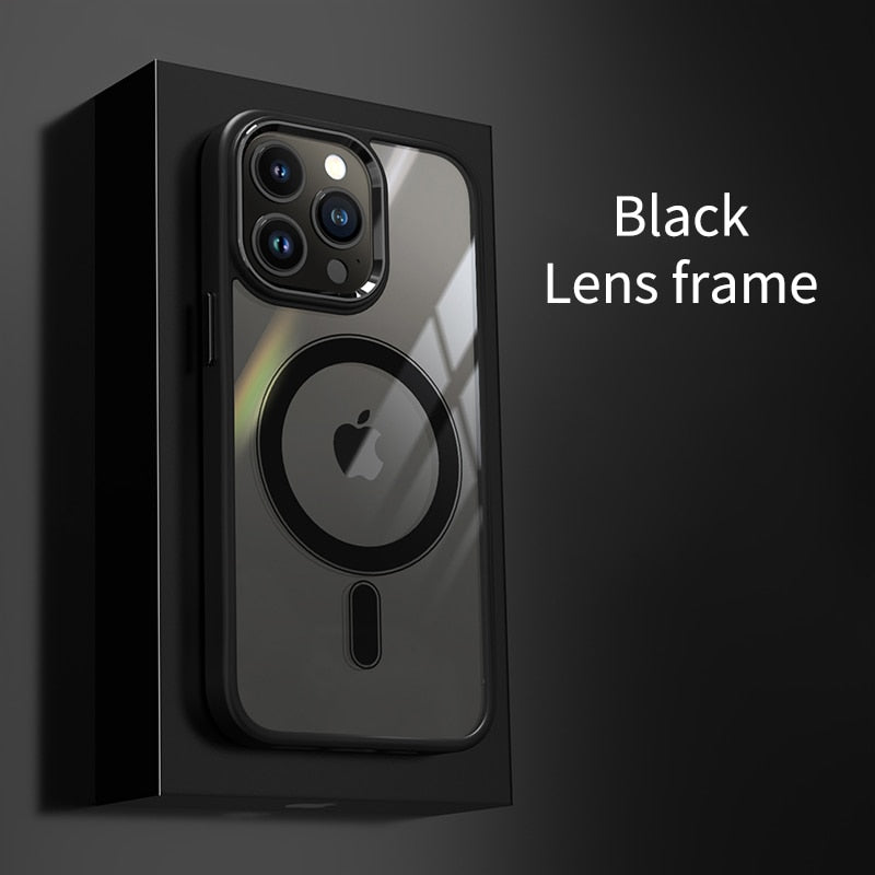 Luxury Clear HD Phone Case For iPhone 14 13 12 11 Pro Max Funda Magnetic Magsafe Wireless Charging Shockproof Hybrid Armor Cover