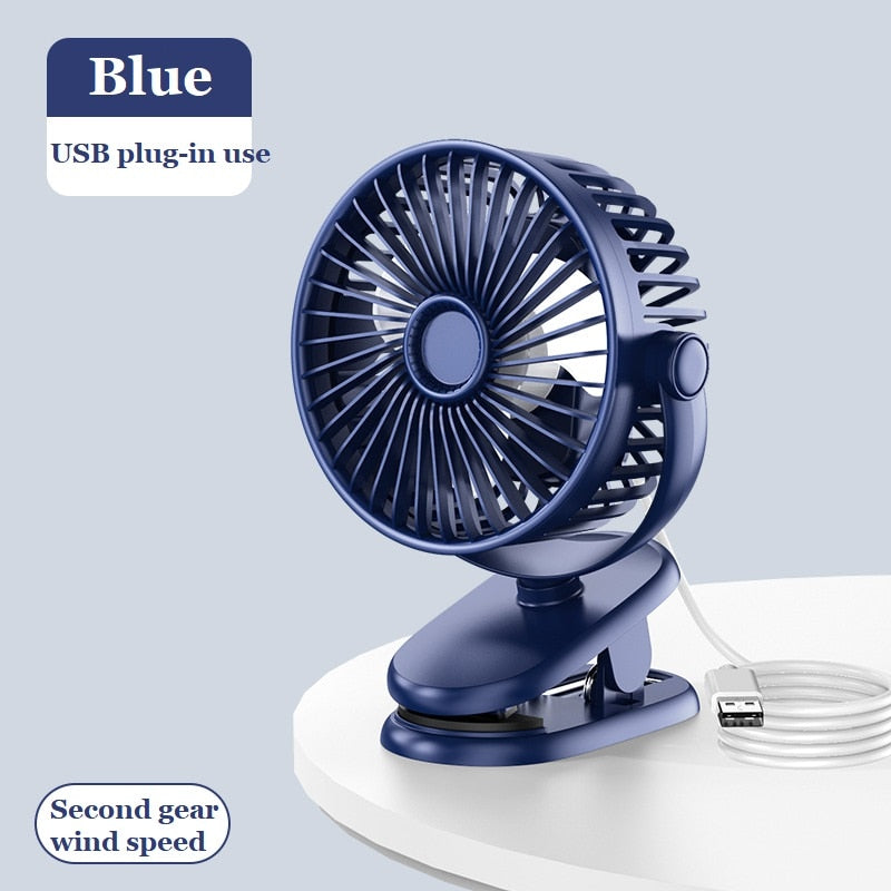 USB Plug-in Use Mini Clipped Fan 360° Rotation 2-speed Wind Desktop Ventilator Silent Air Conditioner for Bedroom Office