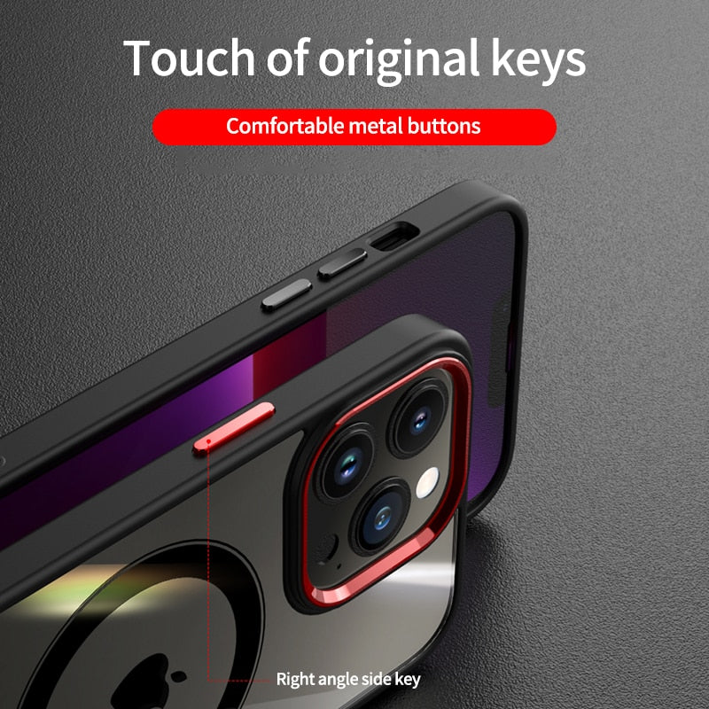 Luxury Clear HD Phone Case For iPhone 14 13 12 11 Pro Max Funda Magnetic Magsafe Wireless Charging Shockproof Hybrid Armor Cover
