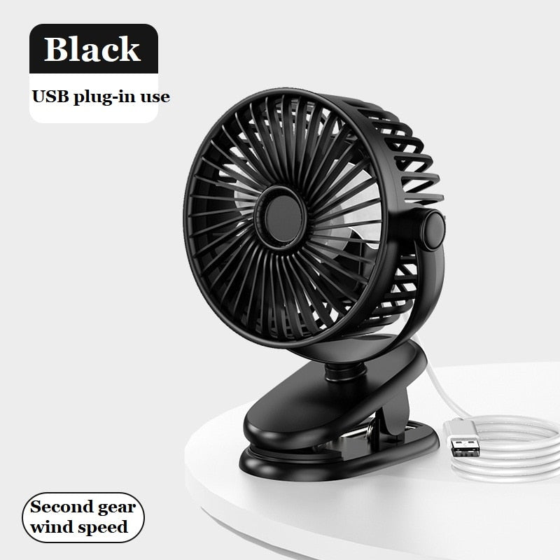 USB Plug-in Use Mini Clipped Fan 360° Rotation 2-speed Wind Desktop Ventilator Silent Air Conditioner for Bedroom Office