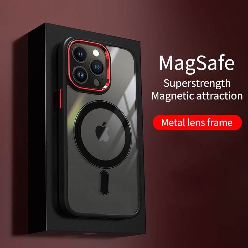 Luxury Clear HD Phone Case For iPhone 14 13 12 11 Pro Max Funda Magnetic Magsafe Wireless Charging Shockproof Hybrid Armor Cover